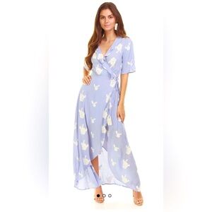 Lost + Wander Light Blue Floral Wrap Dress